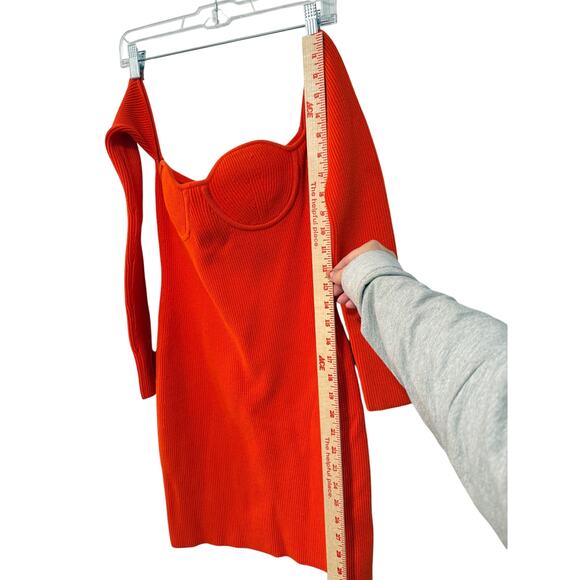 Helmut Lang M Contour Ribbed Knit Dress $395 Off Shoulder Long Sleeve Orange - Picture 7 of 12